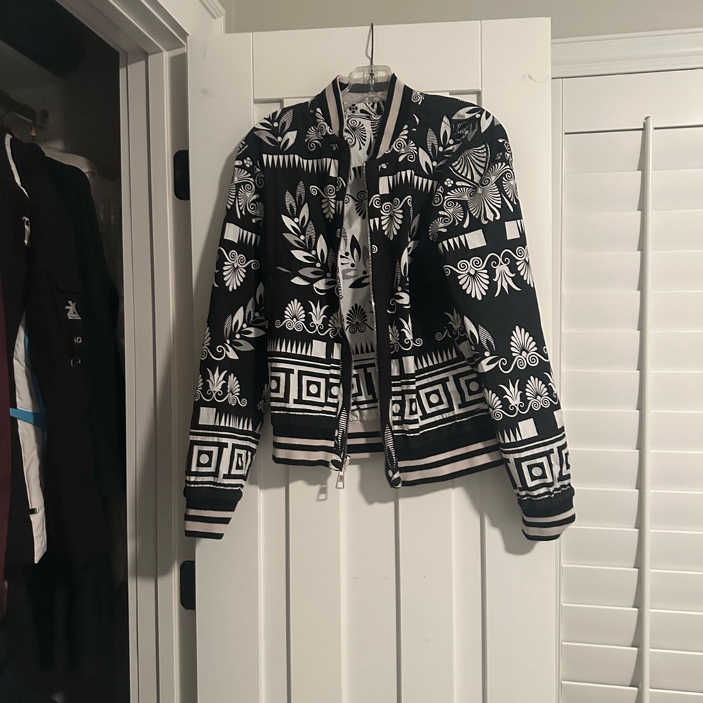 Authentic Versace Black &White Baroque Print Bomber Jacket -Reversible